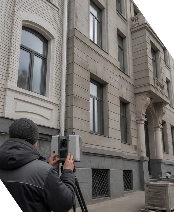 Лазерное сканирование фасадов зданий для обследования в Кашире